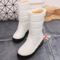 Winter Snow Boots Flat Bottom Thick Bottom Non-slip Waterproof Leather Women's Shoes Ladies Short Boots Thick Bottom Large