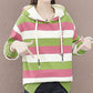 Women's Large Size Striped Hoodies Spring and Autumn Cotton Loose Coat Slim Versatile Long Sleeve Tops