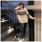 Winter Loose Round Neck Striped Stitching Sweater Female Pullover Long Sleeved Sweater