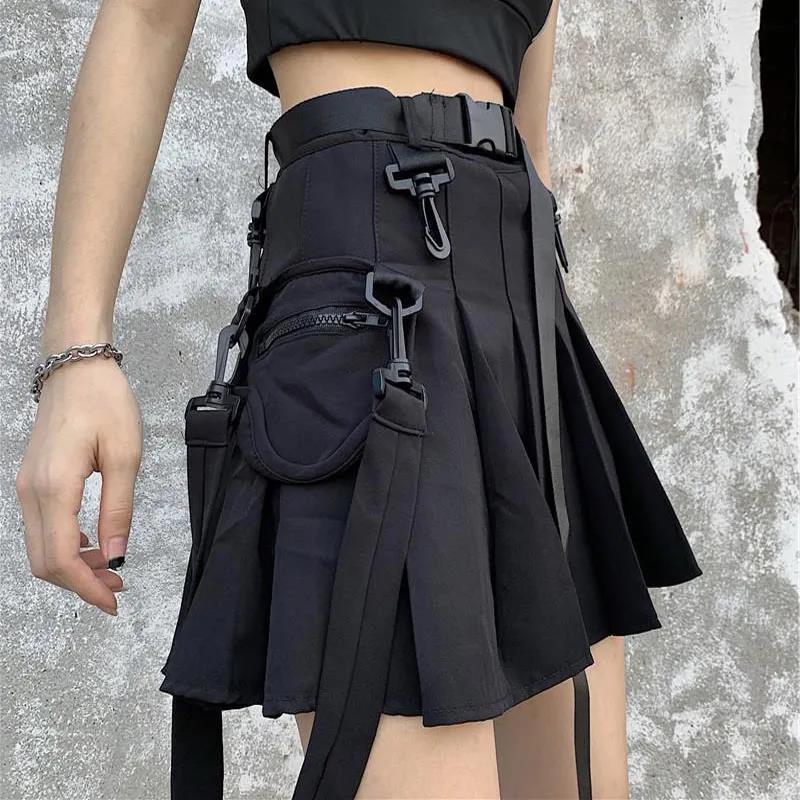Black Culottes Women's Summer Harajuku Style Super Fire Skirt Women's High Waist Pleated Skirt A-line Skirt