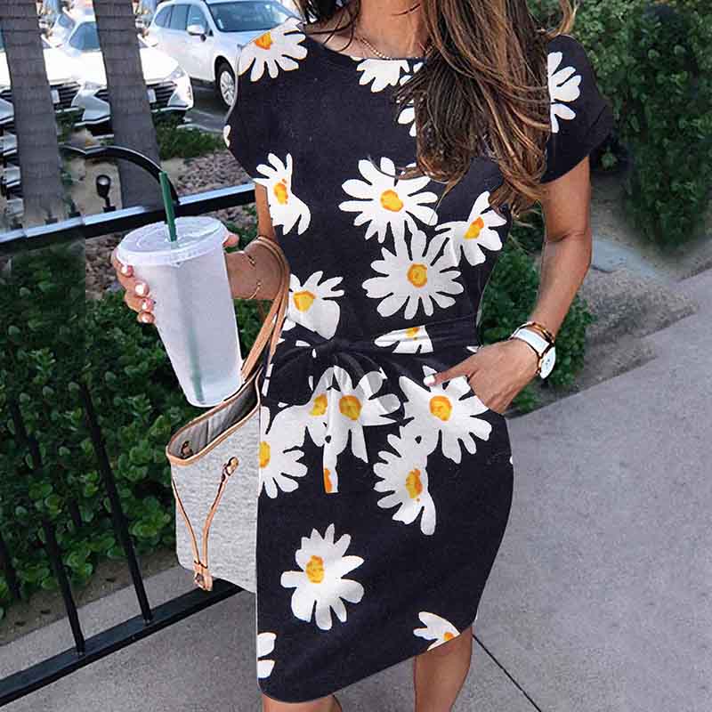 Dress Women's Fashion Temperament Geometric Print Dress Commuter Short Sleeves