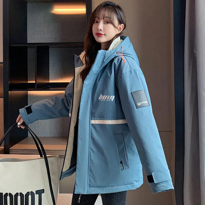 Autumn and Winter Cotton-padded Female Students Casual Loose Tooling Top Outer Wear Thickened Windproof Cotton-padded Jacket Couple Clothes