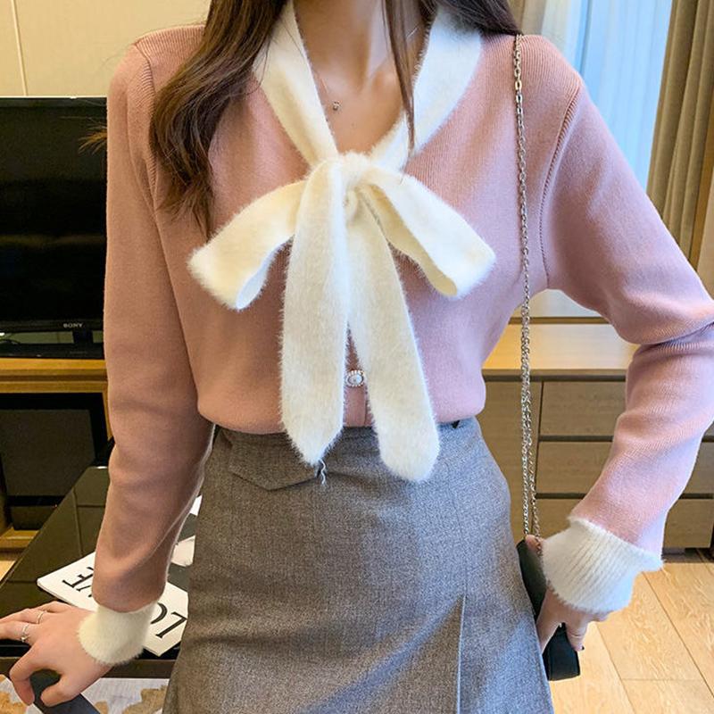 Autumn Winter  Women Fashion Sweater Casual Knitting Sweater V-neck  Pullovers Slim-fit Casual Long Sleeve Sweater