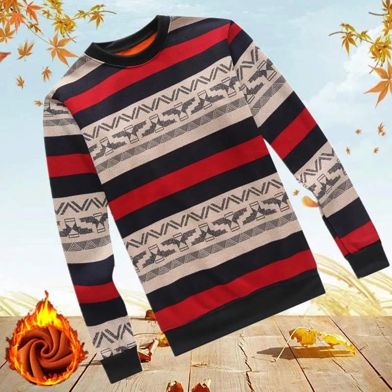 Autumn and Winter Thick Men's Round Neck Long-sleeved Sweaters Men's Warm Clothing Jackets Plus Velvet Thick Round Neck Sweaters for Men