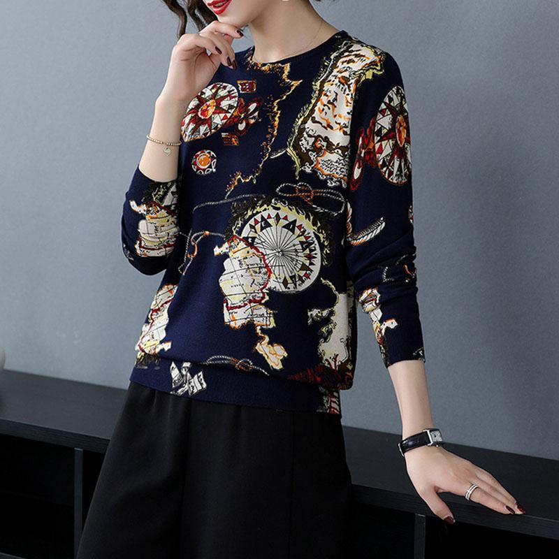 Personalized Printed Sweater Women's O-Neck  Pullover Sweater Knit Bottoming Sweater Autumn Winter Plus Size Wool Blend Jumper Tops Outwear