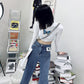 Spring  Autumn Plus Size Loose Woven Denim Wide-leg Trousers   Straight Thin High-waist Casual Mopping Pants Women