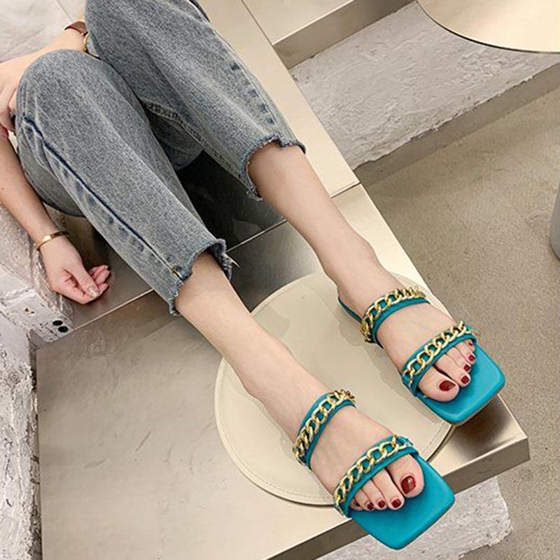 Slippers Women Summer Fashion Flat-bottomed Square-toed Sandals Korean Version All-match Student Non-slip