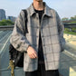 Spring and Autumn Woolen Plaid Jacket Men's Trend Ins Windbreaker Jacket Hong Kong Style Loose Retro Coat