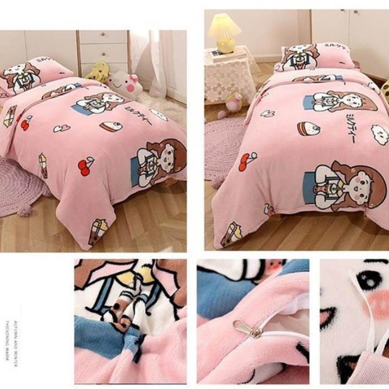 Children's Bedding Set Milk Velvet Quilt Cover Pillowcase Bed Sheet Quilt Cover Cartoon