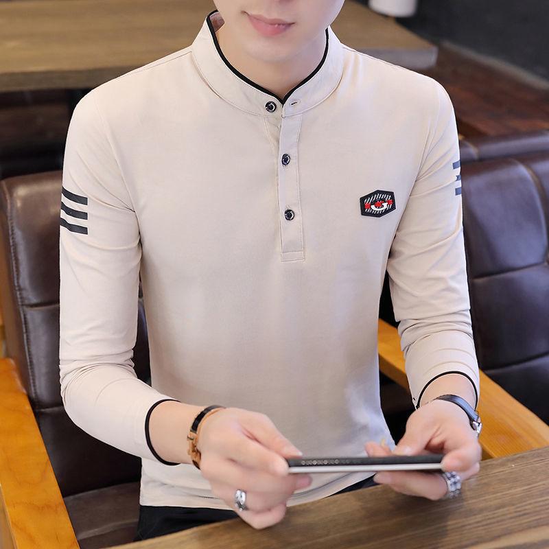 Spring and Autumn New Men's Long-sleeved T-shirt Slim Lapel POLO Shirt Youth Trend Bottoming Shirt