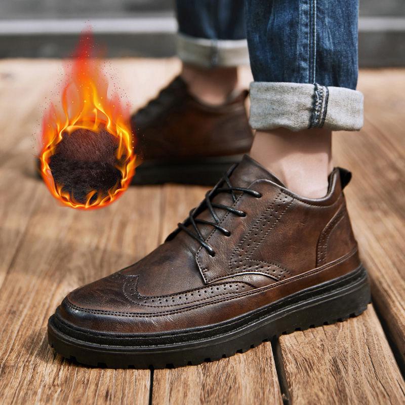Martin Boots Men's High Top Shoes Men's Casual Shoes British Style Retro Brock Carved Leather Shoes