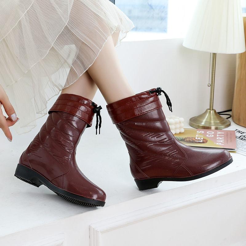 Women's Winter Plus Velvet Warm Cotton Shoes Removable Fleece for Mid-tube Warm Non-slip Waterproof Boots