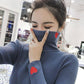 Pofulove crew neck sweater loose turtleneck cute and sweet Pullover sweater women's wild slim top