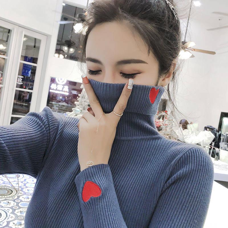 Pofulove crew neck sweater loose turtleneck cute and sweet Pullover sweater women's wild slim top