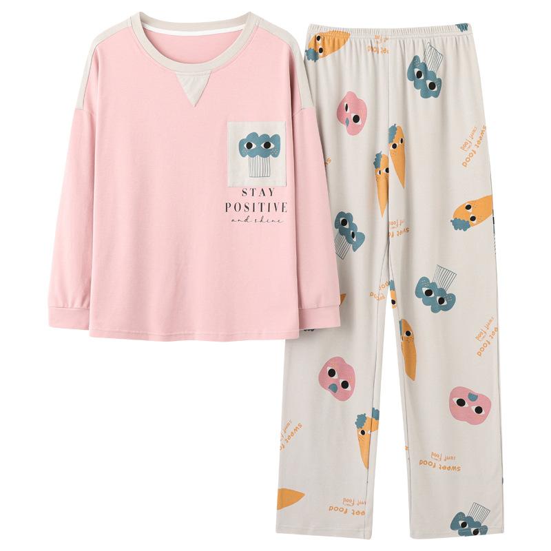 Women Pajamas Set Long Sleeve Pyjamas Suit Spring Autumn Sleepwear Winter Home Wear Loose Casual Pullover Round Neck Cute Nightwear Tops Pants