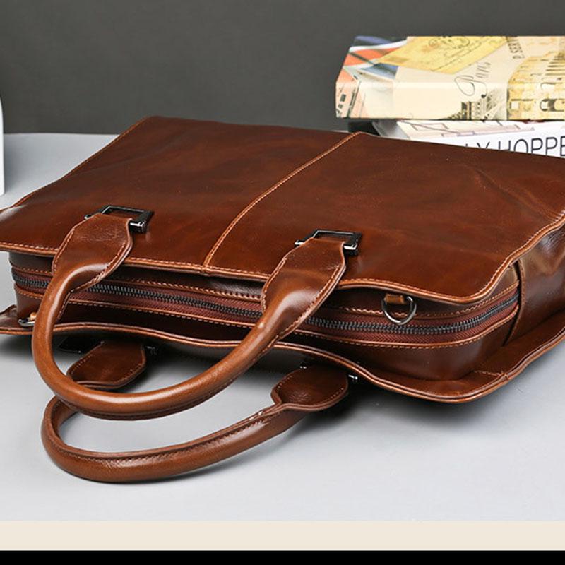 Business Briefcase Men Leather Large Capacity Zipper Crossbody Bags Shoulder Waterproof Computer Bag