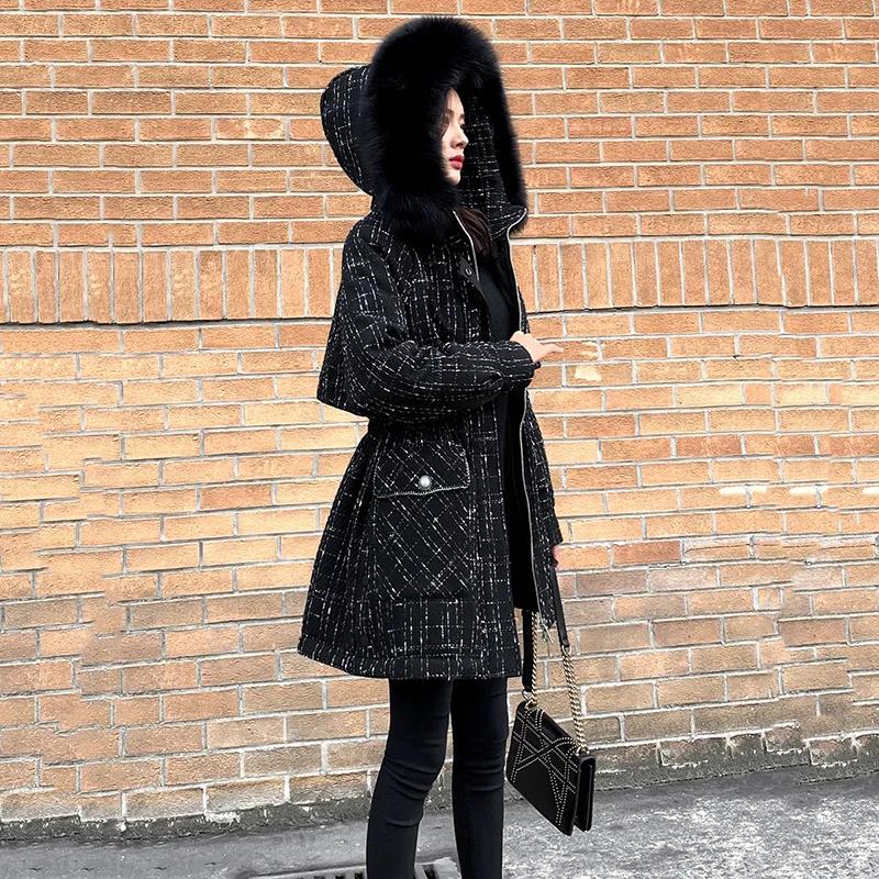 Korean Style Pie Overcoming Mid-length Large Fur Collar Cotton-padded Jacket Women Loose Black Parker Padded Jacket