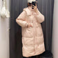 Women's Down Jacket Over-the-knee White Duck Down Mid-length Padded Waist Hooded Jacket
