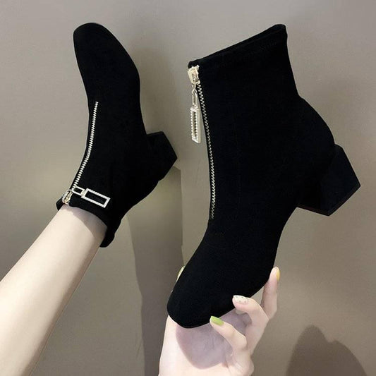 Autumn Winter Women Boots Square European Ladies Shoes Martin Boots Elegant High Heel Ankle Boots