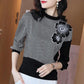 Women's Spring and Autumn Plaid T-Shirt Large Size Loose Round Neck Long Sleeve Top