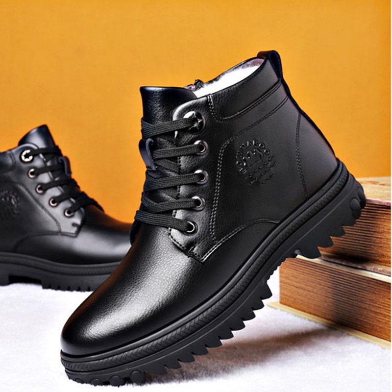 Winter Men's Genuine Leather Boots Wool Inner Thickening High-top Warm Ankle Boots  Business Leather Shoes Snow Boots