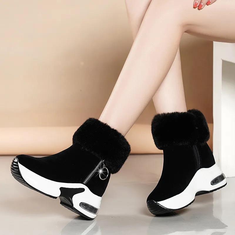 Women's Winter Plush Thick Bottom Short Boots Large Size Rabbit Hair Snow Boots Female Winter Warm Cotton Boots