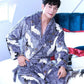 Men Large Size Bathrobe Pajama Dragon Print Robe Coat Water-absorbent Quick-drying Home Clothes Long