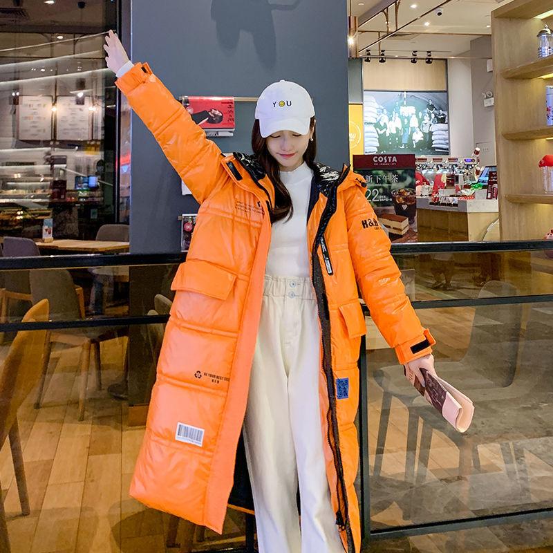 Glossy Mid-length Cotton Jacket Women Winter Fashion Korean Style Over The Knee Down Loose Embroidered Jacket Tide