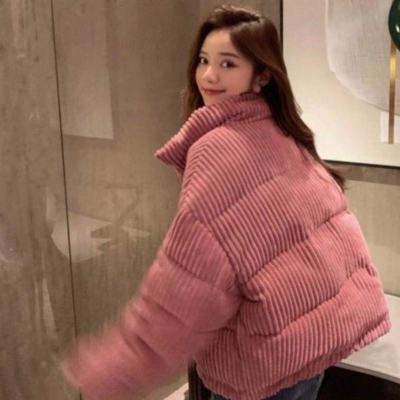 Winter Down Coat Korean Fashion Short Corduroy Coat Thick Loose Plus Size Down Jacket