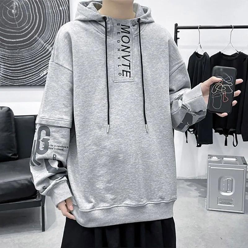 Hooded Sweater Men's Spring and Autumn Loose Large Size All-match Fake Two-piece Top Pullover Thin Section