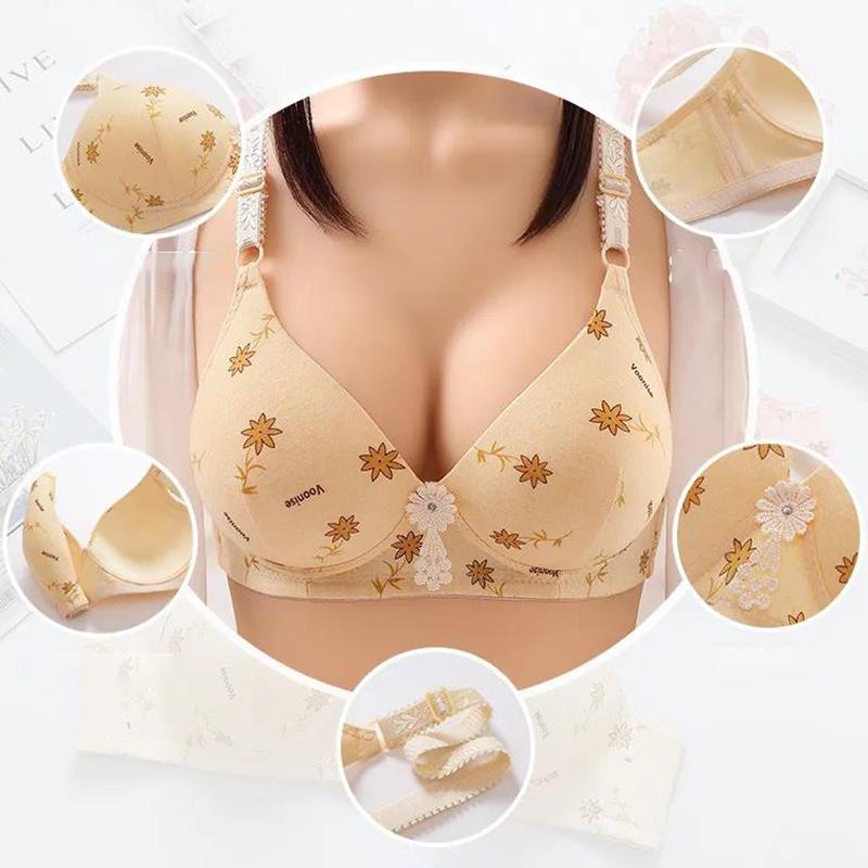 Thin Underwear Anti-sagging Anti-sagging Bra Without Steel Ring Gather Underwear Ladies Pure Cotton Fabric Light and Breathable