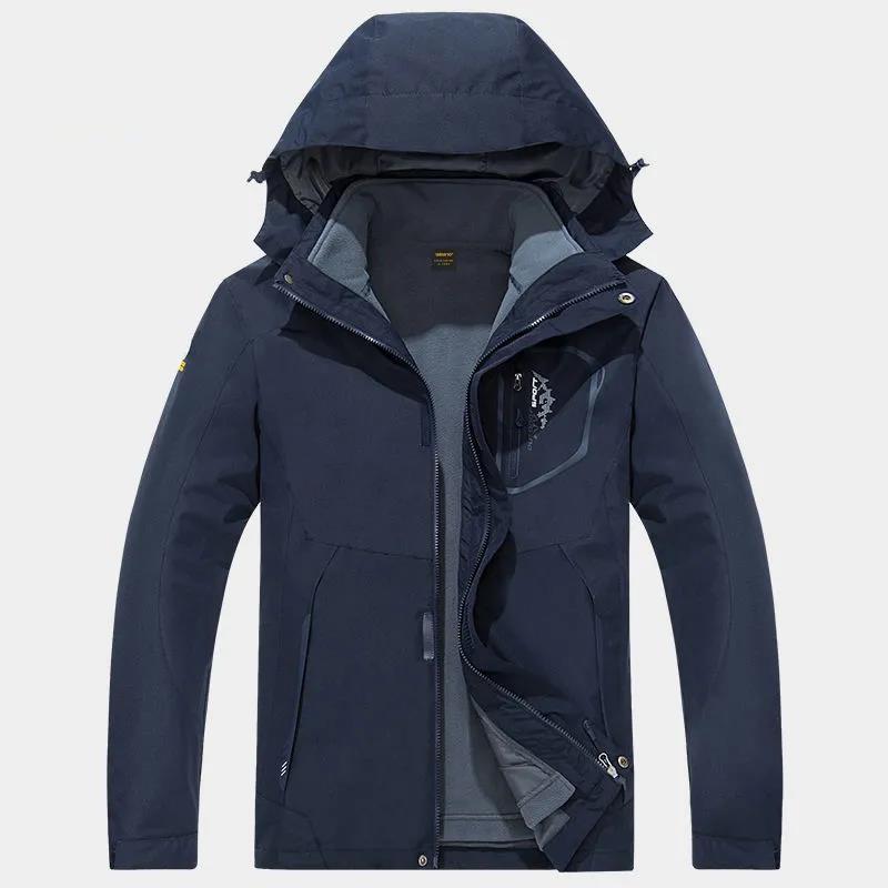 Men's Outdoor Jacket Men's Three-in-one Detachable Plus Velvet Thick Two-piece Windproof and Waterproof Ski Jacket Mountain Travel