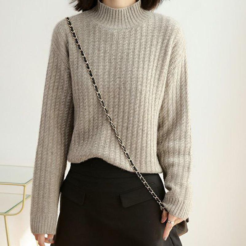 Autumn Winter Women's Sweaters Women's Half Turtleneck Padded Pullover Knit Bottoming Shirt Loose Casual Long-sleeved Shirt Women