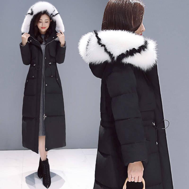 Fashion Coat Hooded Long Women Winter Jacket Fur Collar Warm Thick Parka Cotton-padded