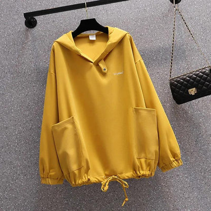 Hoodied Long Sleeve Streetwear Harajuku Sweatshirt Women Unisex Sport Hoody Yellow Tops