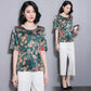 Women's Round Neck Top Summer Print Versatile Ice Silk Loose Short Sleeves