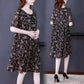 Plus Size Women's Clothes Covering Belly To Show Thin Mesh Print Mid Length Dress Round Neck Short Sleeve Casual Loose Dress
