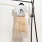 Fashion Summer Women Skirt Suit Printed T-shirt Multilayer Mesh Skirt Two-piece Set Elegant Outfits