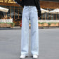 Jeans Women Retro Vintage Pockets High Waist Loose Wide Leg Womens Jean All-match Simple Daily