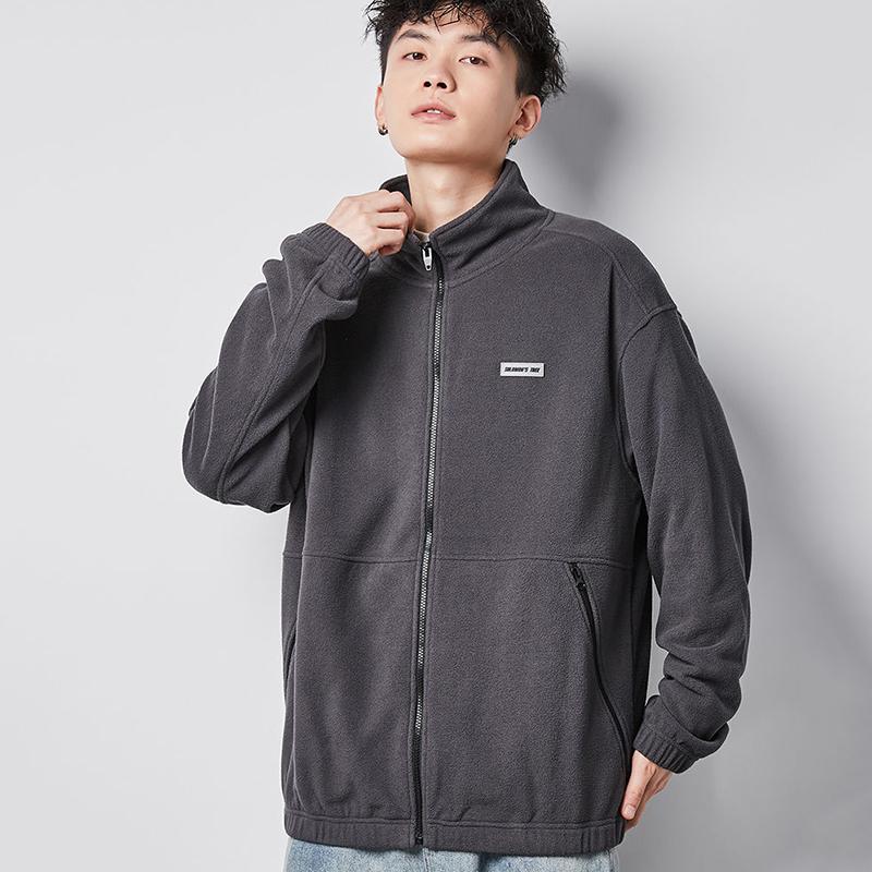 Polar Fleece Jacket Men's Lapel Versatile Cardigan Fleece Sweater Men's Warm Short Long Sleeve Zipper Jacket Comfortable and Breathable