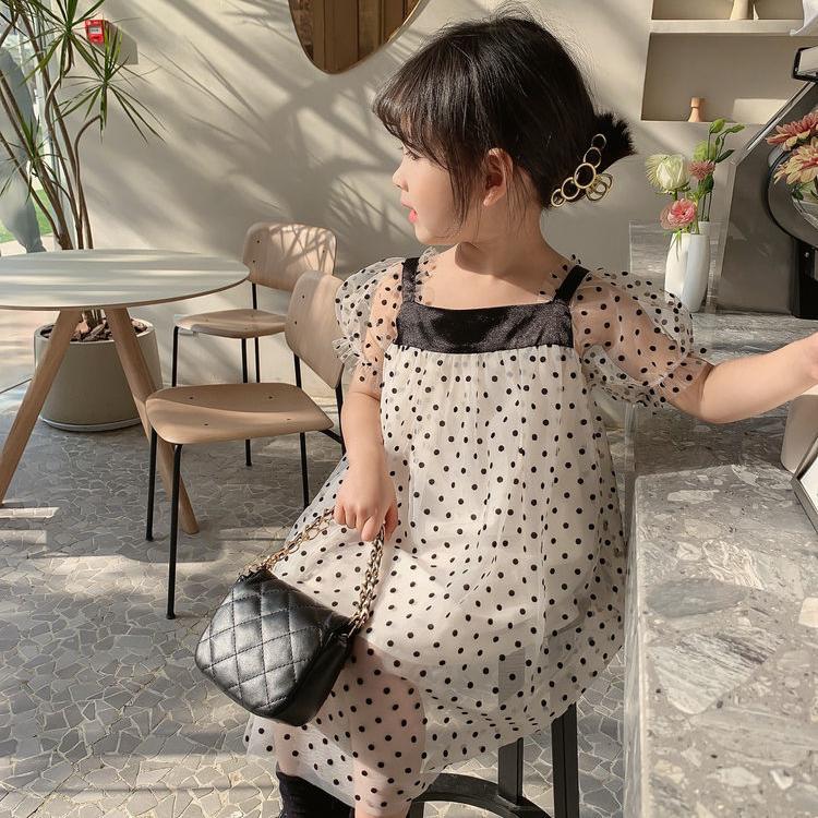 Girls Dresses Mesh Elegant Polka Dot Princess Dress Kids Fairy Puffy Full Sleeve Birthday Party Vestidos Children Clothes