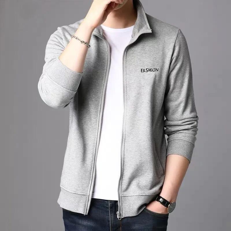 Spring Men's Stand Collar Jacket Casual Basic Coat Youth Clothing Solid Color Tops Warm Zipper Sweatershirt