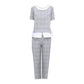 Women's Loose and Thin Casual Plaid Suit Women's Casual Pants Two-piece Suit Round Neck Short Sleeve + Casual Straight-leg Pants Ladies Daily Suit