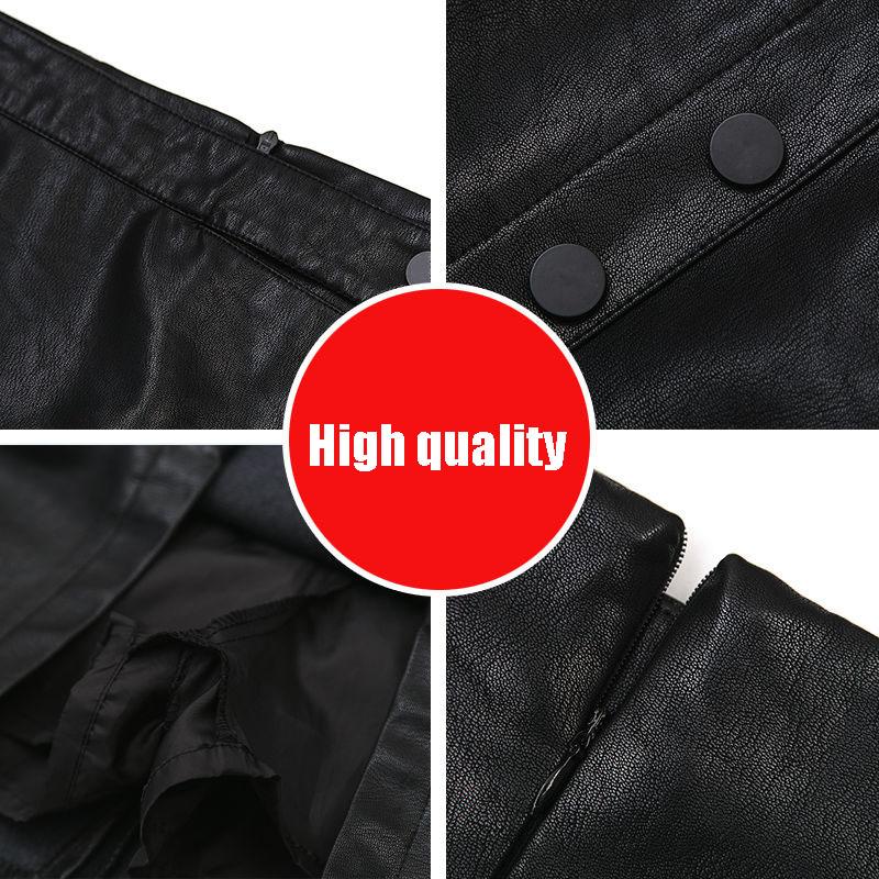 Women's Leather Skirt Black Autumn  Winter High Waist Package Hip Skirt Irregular A-line Bodycon Skirt