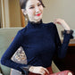 Pofulove  Women's Lace Sweater Women's Wild Slim Fit Plus Velvet Winter Long-sleeved Blouse