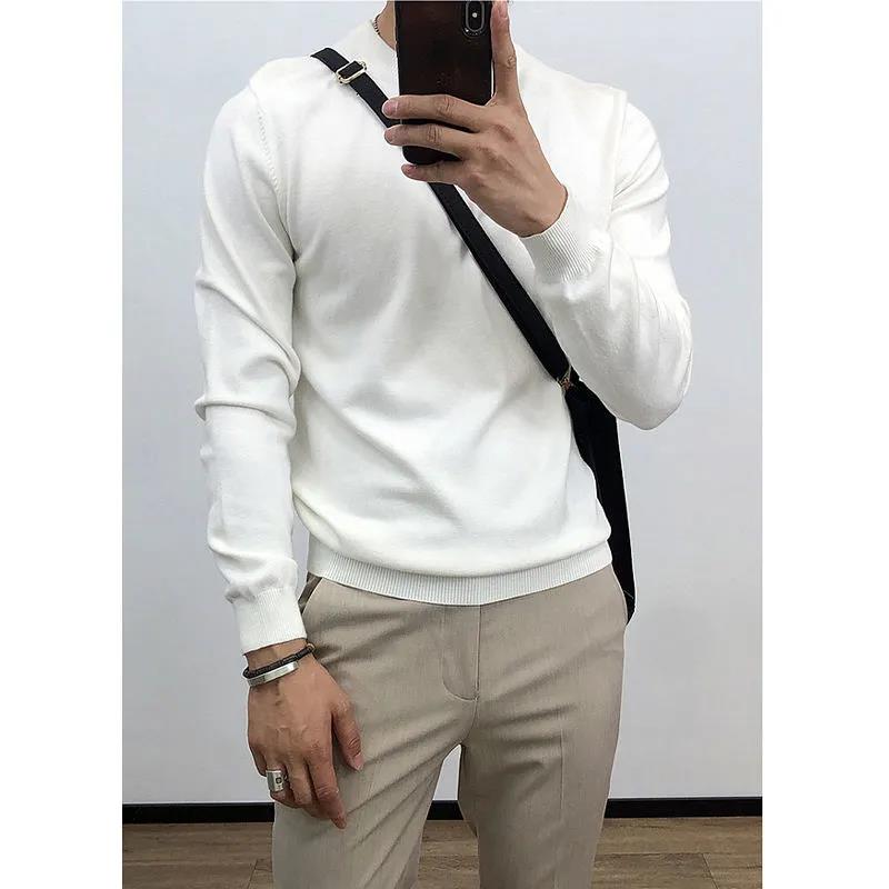 Winter Thin Round Neck Bottoming Sweater Korean Style Slim Pullover Sweater with Inner Line Sweater Men's Top