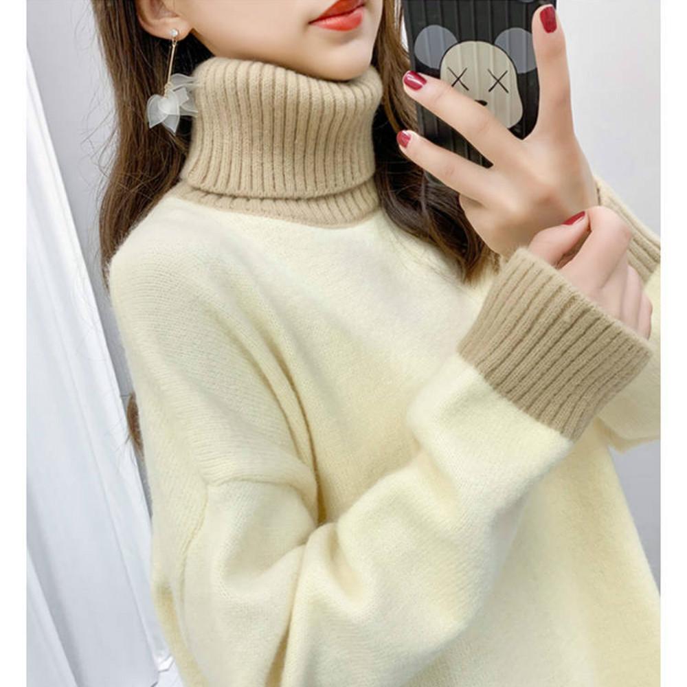 Pofulove Turtleneck Women Pullover Winter Loose Thick Padded Short Bottoming Shirt Sweater Women