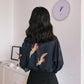 Vintage Kimono Style Japanese Cranes Classical Art Front and Back Printed Flare Sleeves Shirt Blouse Soft Wrinkle Free Cute Tunic For Her