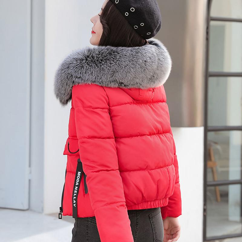 Women's Solid Color Down Jacket Mid-length Korean Loose Thick Coat Warm Cotton Coat Big Fur Collar Winter Clothes Quilted Coat