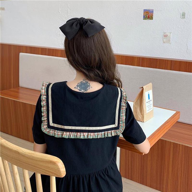 Solid Color Sailor Collar Navy Dress Sweet Bow-knot Girl Retro Style Student Girls Knee-length Dress